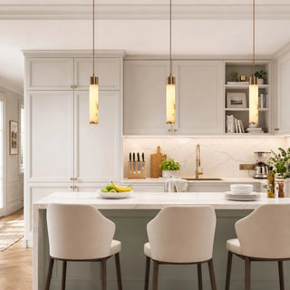 Minimalist Alabaster Brass Tube Pendant Light