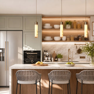 Minimalist Alabaster Brass Tube Pendant Light