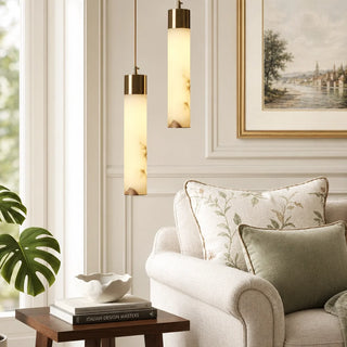 Minimalist Alabaster Brass Tube Pendant Light