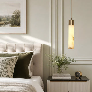 Minimalist Alabaster Brass Tube Pendant Light