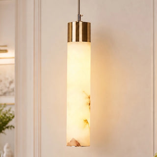 Minimalist Alabaster Brass Tube Pendant Light