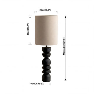 Sculptural Charred Wood Table Lamp With Linen Shade