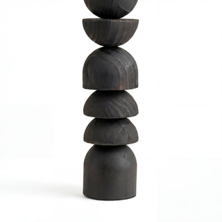 Sculptural Charred Wood Table Lamp With Linen Shade