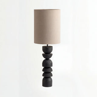 Sculptural Charred Wood Table Lamp With Linen Shade