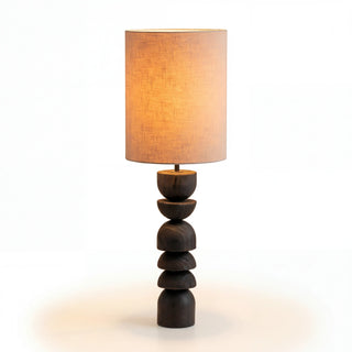 Sculptural Charred Wood Table Lamp With Linen Shade