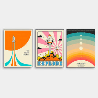 Colourful Space-Themed Canvas – Modern Retro Wall Art Prints