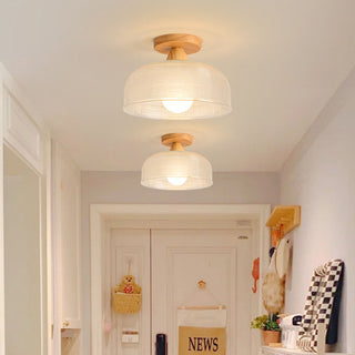 Elegant Solid Wood and Glass Ceiling Light