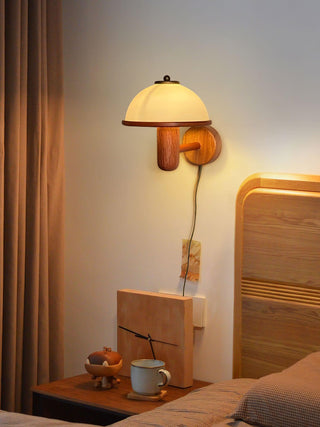 Nordic Mushroom Oak Wall Lamp