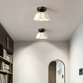 Ivory Ceramic Ceiling Light with Glass Shade
