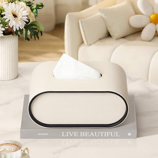 Elegant Oval Leather Tissue Box