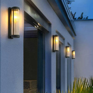 Cylindrical Metal and Glass Outdoor Wall Lamp