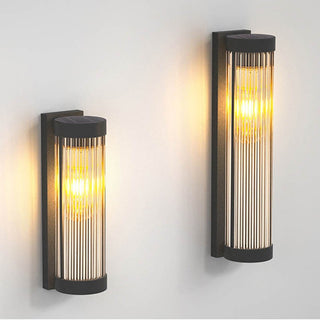 Cylindrical Metal and Glass Outdoor Wall Lamp