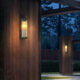 Cylindrical Metal and Glass Outdoor Wall Lamp