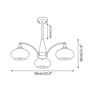 Retro Glass Globe Chandelier With Brass And Wood Details