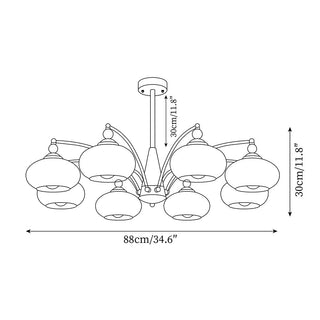 Retro Glass Globe Chandelier With Brass And Wood Details