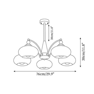 Retro Glass Globe Chandelier With Brass And Wood Details