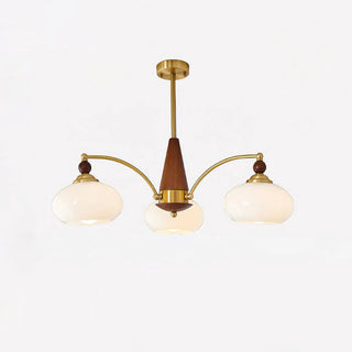 Retro Glass Globe Chandelier With Brass And Wood Details