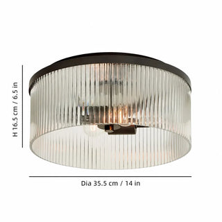 Retro Ribbed Glass Flush Mount Ceiling Light