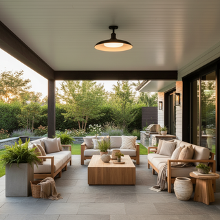 Black Round Semi-Flush Mount Outdoor Light