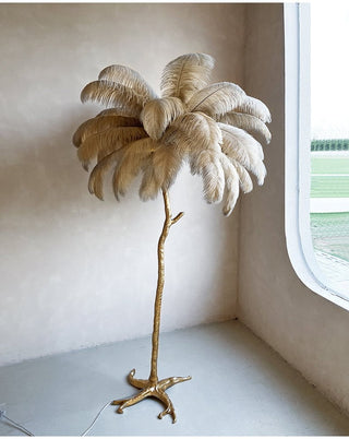 White Ostrich Feather Statement Luxury Floor Lamp