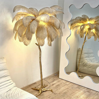 White Ostrich Feather Statement Luxury Floor Lamp