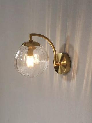 Ribbed Glass LED Wall Light with Brass Arm