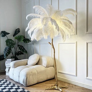 White Ostrich Feather Statement Luxury Floor Lamp