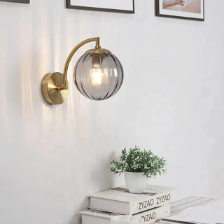 Ribbed Glass LED Wall Light with Brass Arm