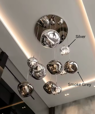 Modern Chrome Pebble Pendant Light Cluster