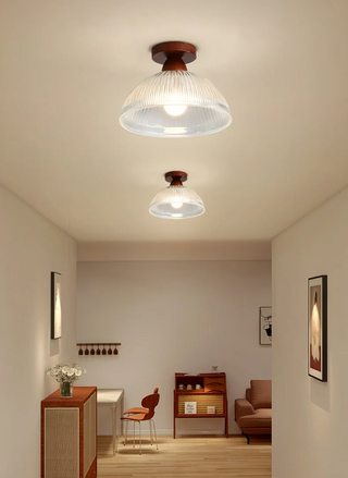 Elegant Solid Wood and Glass Ceiling Light