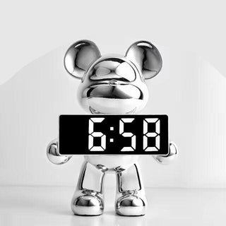 Digital Clock with Chrome Teddy Bear