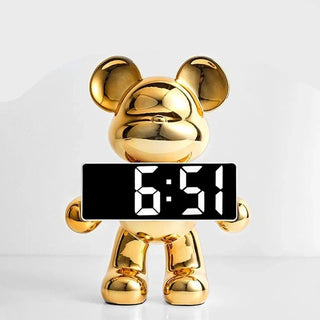 Digital Clock with Chrome Teddy Bear