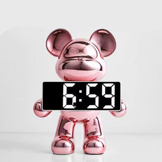 Digital Clock with Chrome Teddy Bear