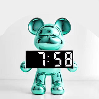 Digital Clock with Chrome Teddy Bear
