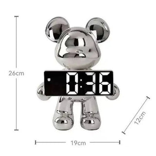 Digital Clock with Chrome Teddy Bear