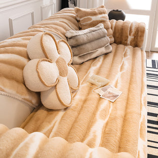 Gradient Stripe Plush Sofa Cover