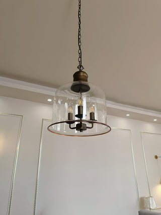 Vintage Glass Pendant Light With Elegant Copper Accents