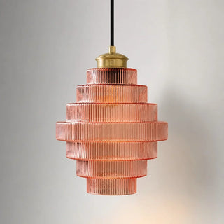 Art Deco Ribbed Glass Pendant Light With Tiered Bottle Design