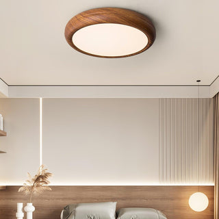 Nordic Wood Grain Round LED Flush Mount Ceiling Light