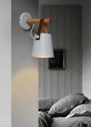 Nordic Cone Leather and Wood Wall Light