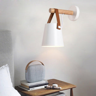 Nordic Cone Leather and Wood Wall Light