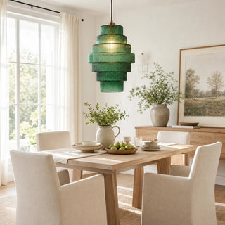 Art Deco Ribbed Glass Pendant Light With Tiered Bottle Design