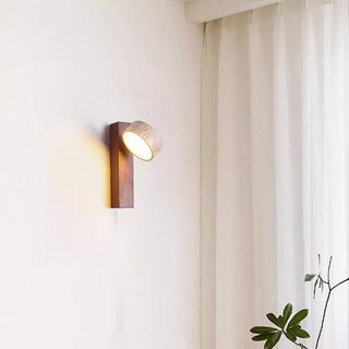 Minimalist Travertine and Wood Wall Light