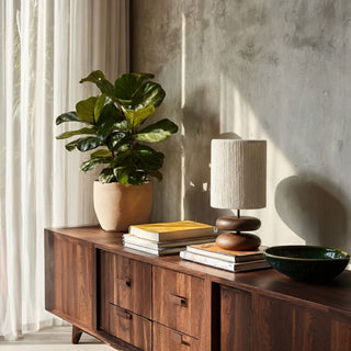 Scandinavian Wood Base Table Lamp with Textured Shade