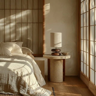 Scandinavian Wood Base Table Lamp with Textured Shade