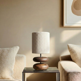 Scandinavian Wood Base Table Lamp with Textured Shade