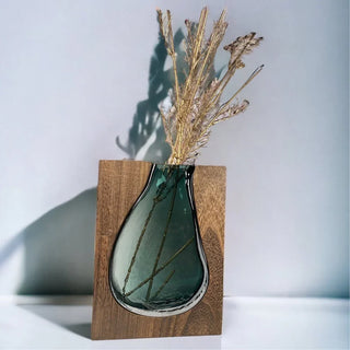Scandinavian Glass and Wood Vase