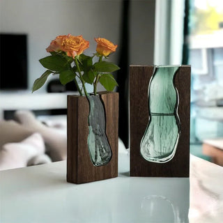 Scandinavian Glass and Wood Vase