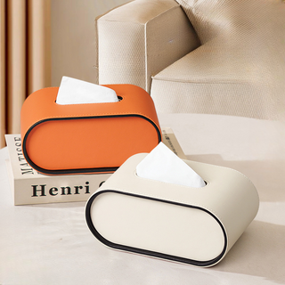 Elegant Oval Leather Tissue Box