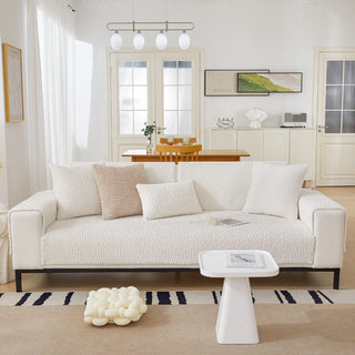 Cream Anti Scratch Barber Fleece Couch Cover